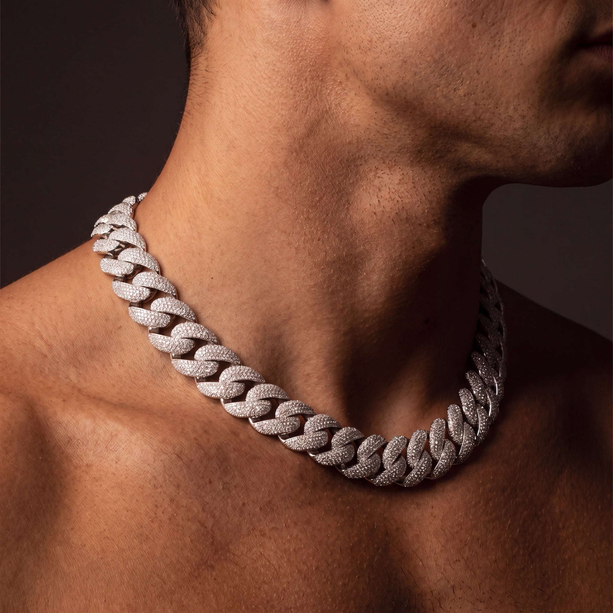 22 mm iced Cuban chain worn, angled view, first shoot